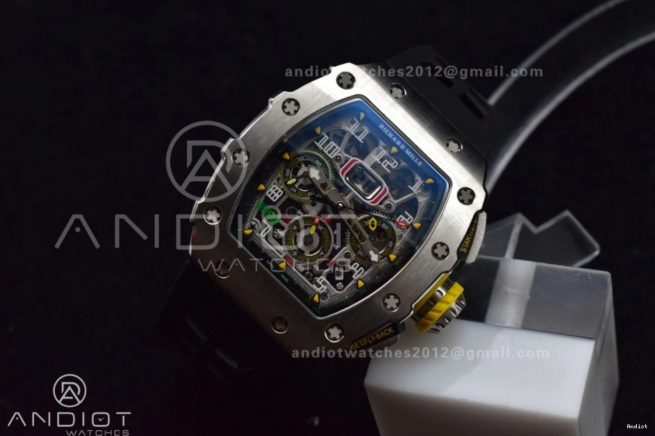 SS A7750 1:1 Crystal KVF Black Dial Black RM011 Chrono on Strap Best V3 Edition Rubber 0121